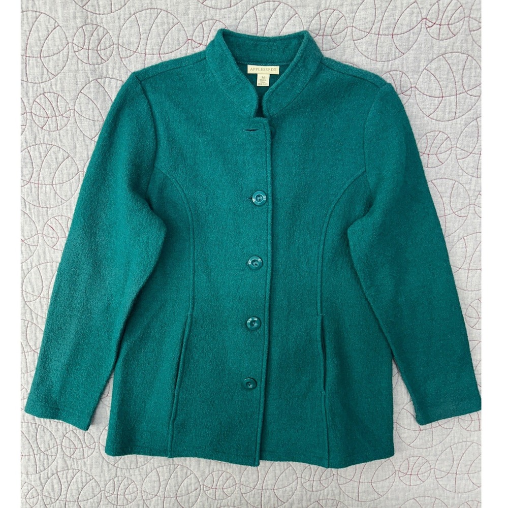 Appleseed's Boiled Wool Jacket‎ Teal Button Front Mock Neck / Womens Medium